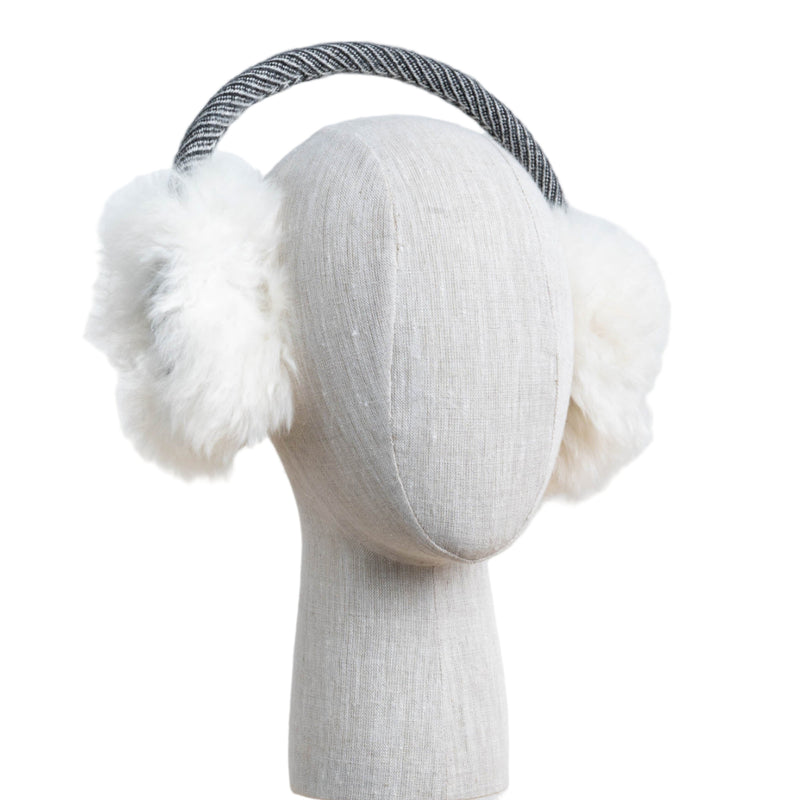 White ear muffs with gray headband on a white background