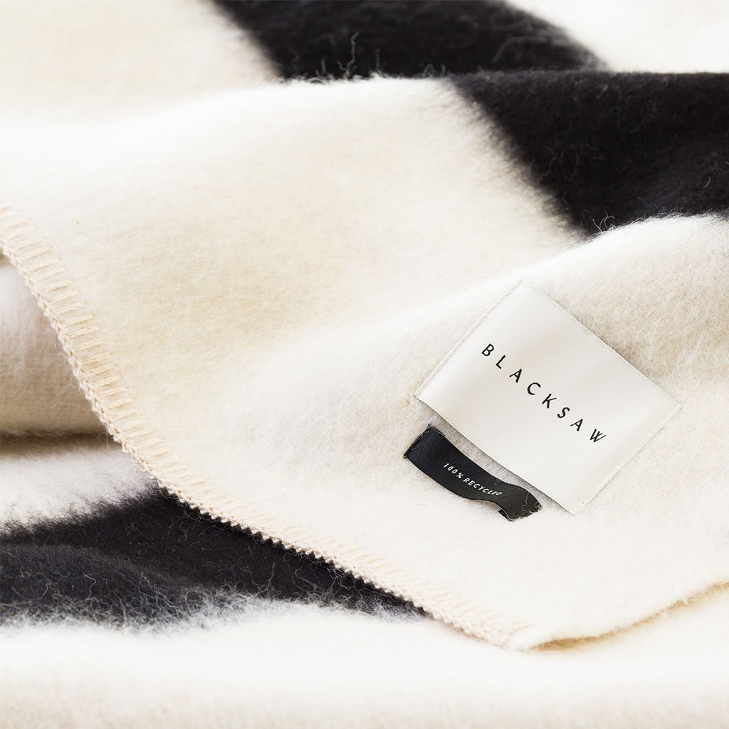 Siempre Recycled Alpaca Blanket - Ivory/Black Stripe