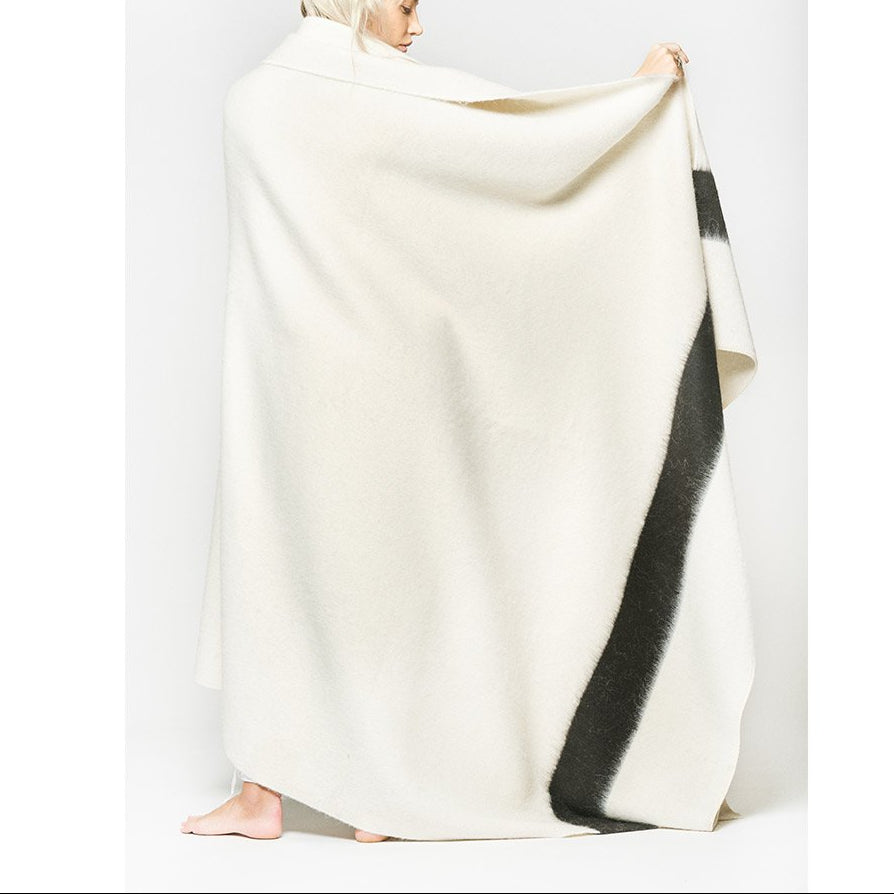 Siempre Recycled Alpaca Blanket - Ivory/Black Stripe