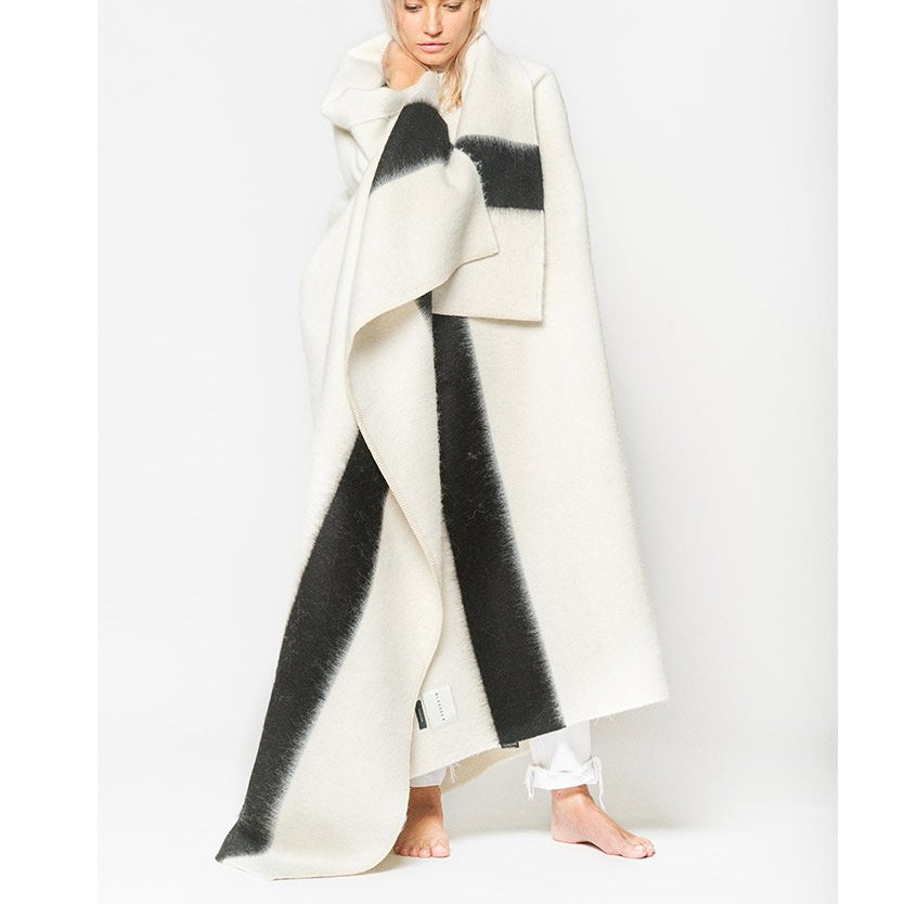 Siempre Recycled Alpaca Blanket - Ivory/Black Stripe