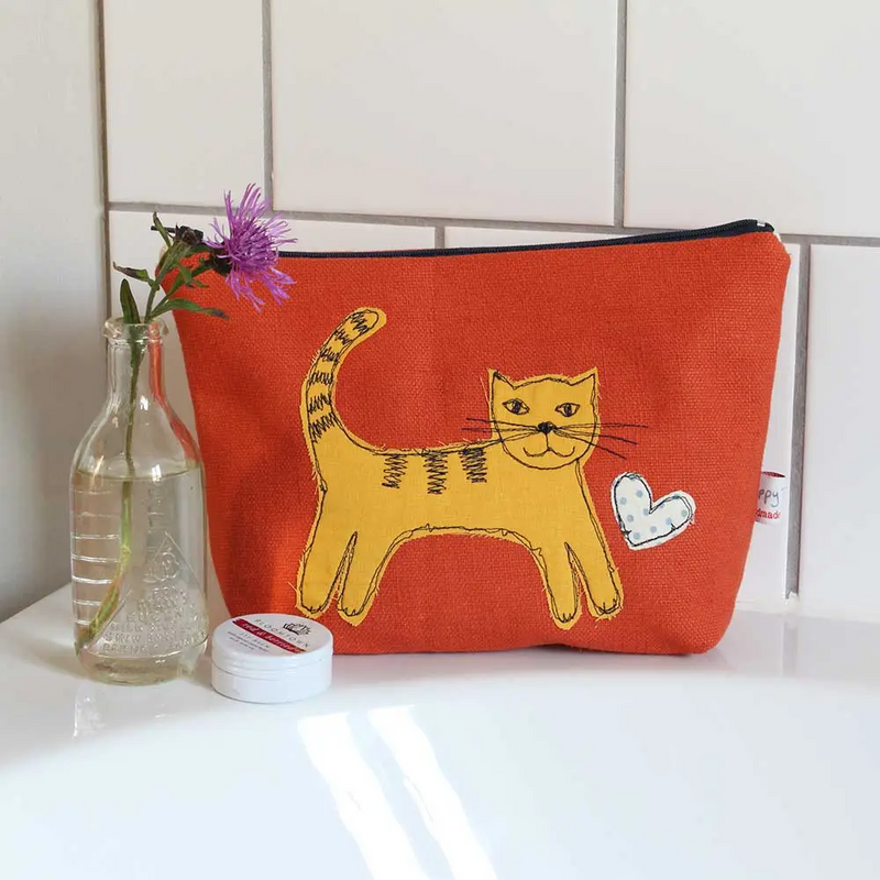 Little Cat Embroidered Large Makeup Bag