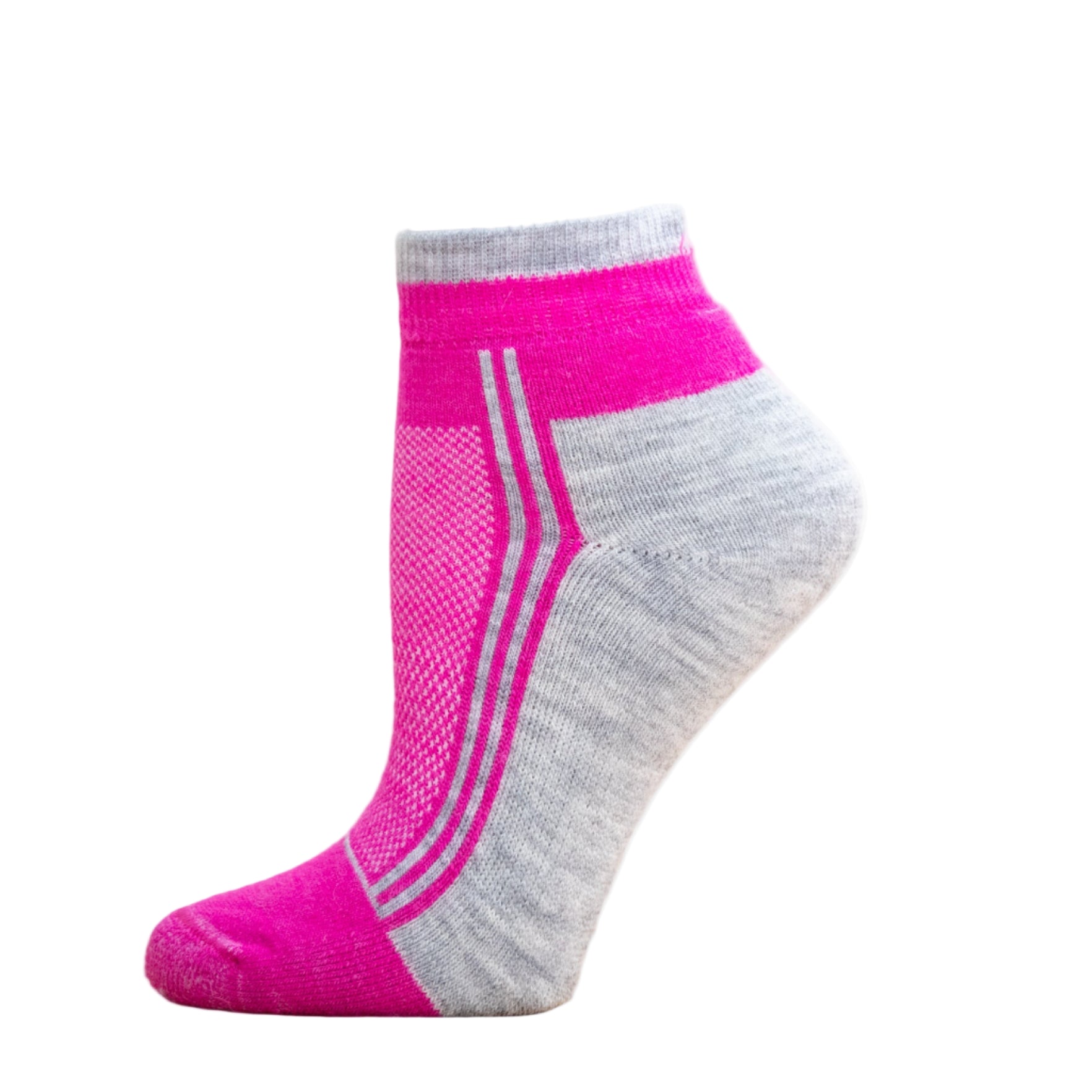 Alpaca Running  and Athletic Ankle Socks. A pair of fucshia alpaca ankle running socks in front of a white background. 
