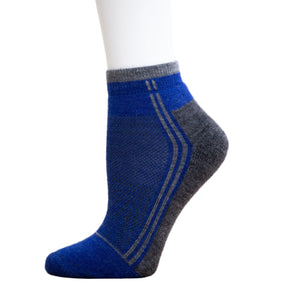 Alpaca Running  and Athletic Ankle Socks. A pair of royal blue alpaca ankle running socks in front of a white background. 