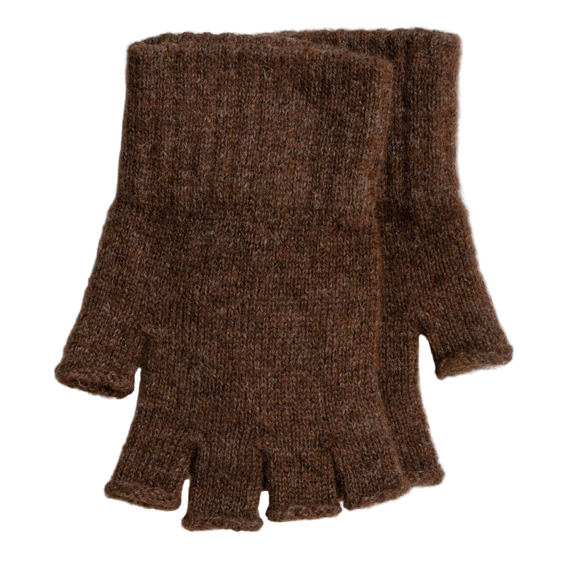 Brown fingerless gloves on a white background
