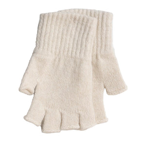 Beige fingerless gloves on a white background