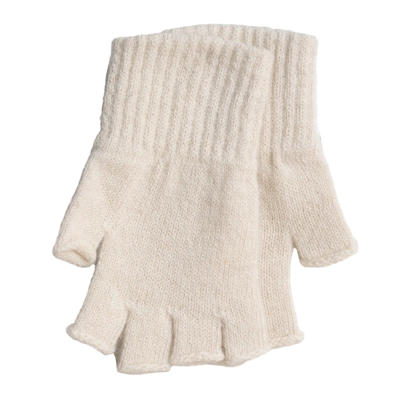 Beige fingerless gloves on a white background