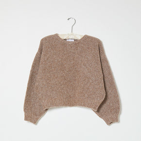 light brown knit sweater on a white background