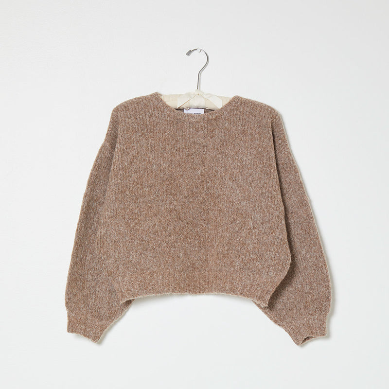 light brown knit sweater on a white background