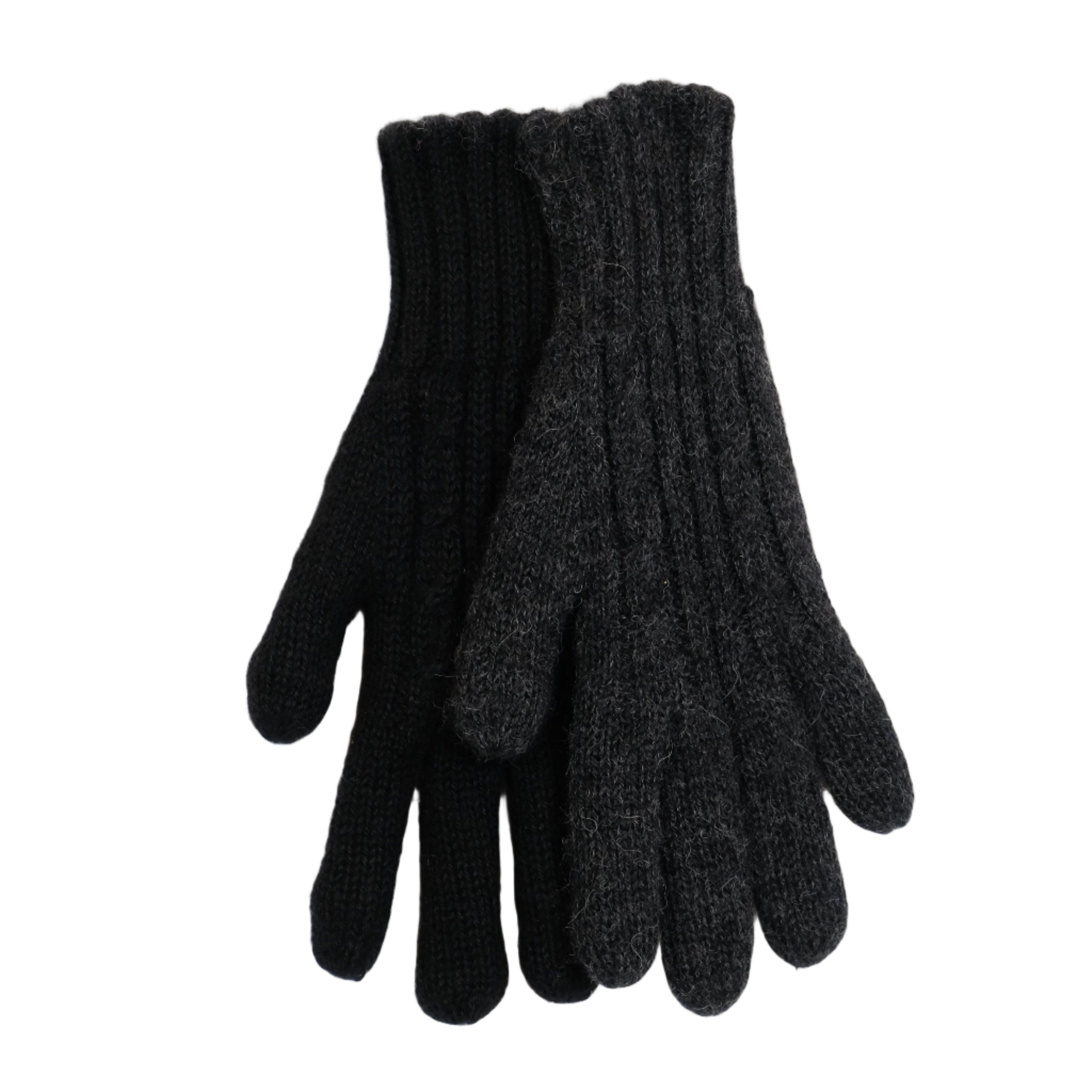 Pair of black gloves on a white wooden surface