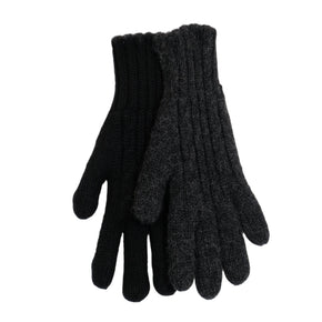 Pair of black gloves on a white wooden surface